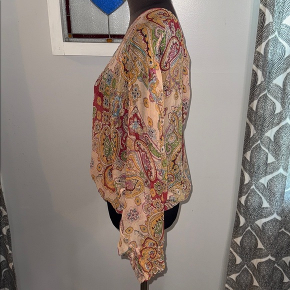 Express Y2K 100% Silk Sheer Open Front Wrap Style Paisley Blouse SZ Small - Picture 4 of 9